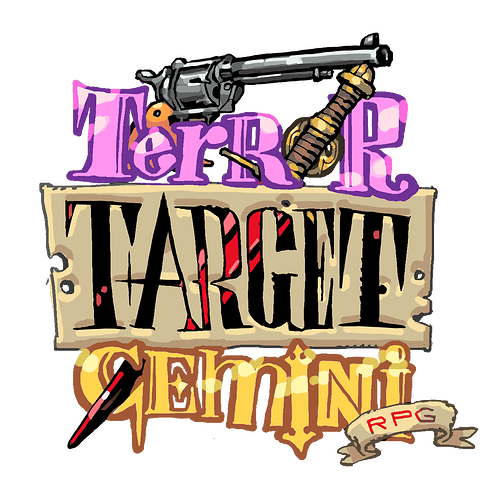 L'immagine mostra il logo di un gioco di ruolo chiamato "Terror Margin: Gemini", con un revolver e elementi grafici che richiamano un tema avventuroso e pericoloso. (Didascalia da IA)