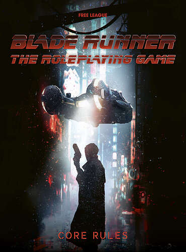 La copertina del gioco di ruolo "Blade Runner" mostra un uomo con una pistola che osserva una navetta volante in una città futuristica e nevosa illuminata da luci al neon. (Didascalia da IA)